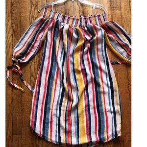 Primary Color Striped Smock Dress